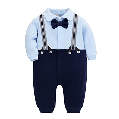 Famuka Baby Junge Anzug Strampler Hochzeit Taufe Babykleidung Taufanzug Festanzug (12 Monate, Blau) von Famuka