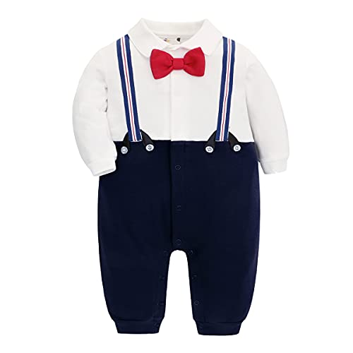 Famuka Baby Junge Anzug Strampler Hochzeit Taufe Babykleidung Taufanzug Festanzug (3 Monate, Weiß) von Famuka