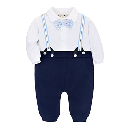 Famuka Baby Junge Anzug Strampler Taufe Hochzeit Babykleidung Outfit Festanzug (3 Monate, Polka-Punkte) von Famuka