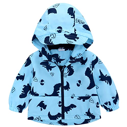 Famuka Baby Junge Dinosaurier Jacke Fleece Reißverschluss Herbst Frühling Kleinkinder Mantel Übergangsjacke Kapuzenjacke (Blau, 18M) von Famuka