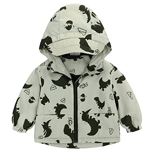 Famuka Baby Junge Dinosaurier Jacke Fleece Reißverschluss Herbst Frühling Kleinkinder Mantel Übergangsjacke Kapuzenjacke (Grün, 18M) von Famuka