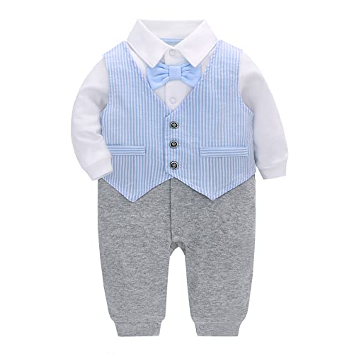 Famuka Baby Junge Festliche Kleidung Anzug Smoking Hochzeit Taufe Babykleidung (12 Monate, Blau) von Famuka