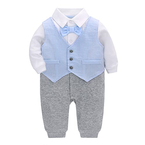 Famuka Baby Junge Festliche Kleidung Anzug Smoking Hochzeit Taufe Babykleidung (18 Monate, Blau) von Famuka