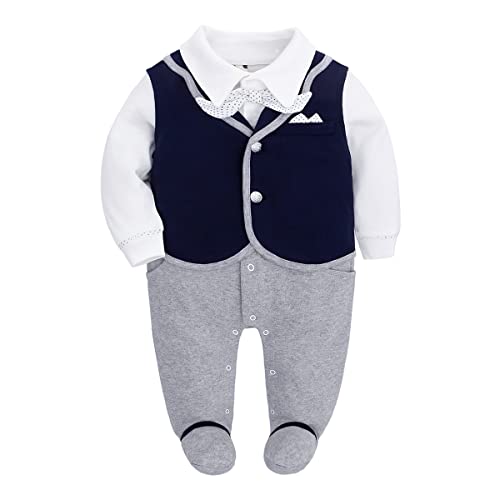 Famuka Baby Junge Smoking Neugeborenen Anzug Taufe Hochzeit Babykleidung (Blau, 3-6 Monate/66) von Famuka