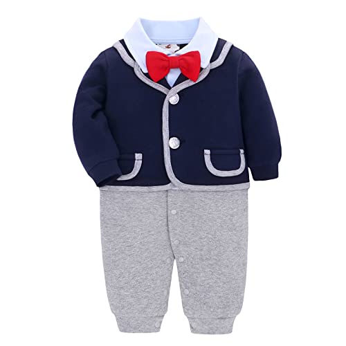 Famuka Baby Junge Smoking Neugeborenen Anzug Taufe Hochzeit Fotoshooting Babykleidung (Blau, 6 Monate) von Famuka