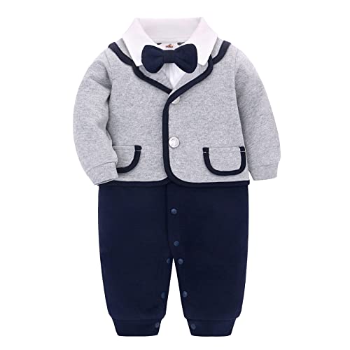 Famuka Baby Junge Smoking Neugeborenen Anzug Taufe Hochzeit Fotoshooting Babykleidung (Grau, 9 Monate) von Famuka