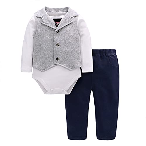 Famuka Baby Junge Smoking Taufe Hochzeit Anzug Baby Body+Weste + Hose Babybekleidung Set (Grau, 66) von Famuka