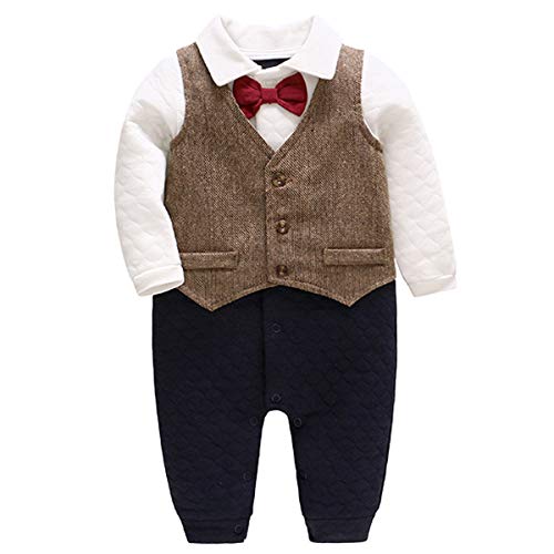 Famuka Baby Junge Strampler Taufe Hochzeit Anzug Neugeborenen Somking (Winter-Braun, 9-12 Monate) von Famuka