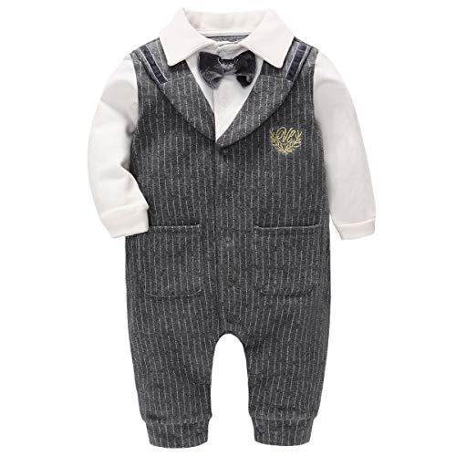 Famuka Baby Jungen Anzug Smoking Sakkos Taufe Hochzeit Babykleidung Festanzug (Grau, 6-9Monate) von Famuka