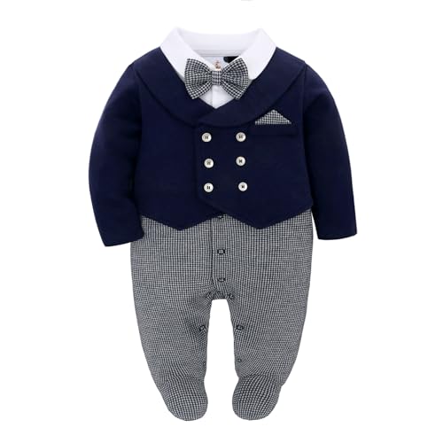 Famuka Baby Jungen Strampler Baby Smoking Anzug Spieler Taufe Hochzeit Partei Outfit Fotoshooting Babykleidung (Marine, 6M) von Famuka