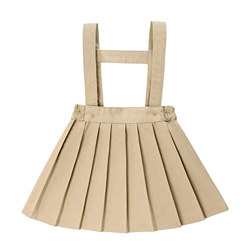 Famuka Baby Mädchen Faltenrock Kleinkinder Faltenrock mit Hosenträgern A-Linie Mini Rock (Khaki, 3T) von Famuka