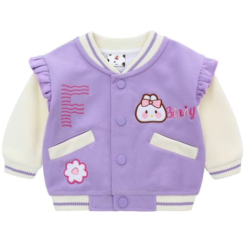 Famuka Baby Mädchen Jacke College Jacke Cardigan Herbst Winter Übergangsjacke (Lila, 12M) von Famuka