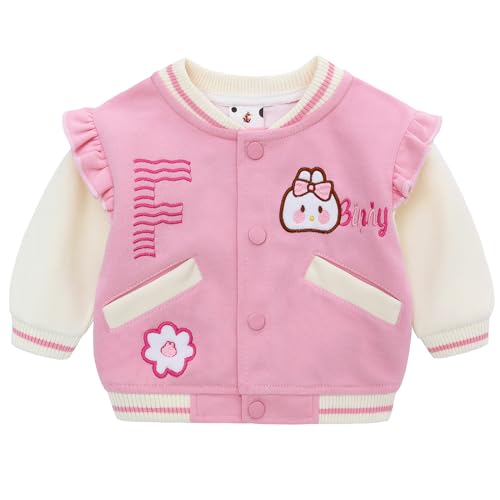 Famuka Baby Mädchen Jacke College Jacke Cardigan Herbst Winter Übergangsjacke (Rosa, 12M) von Famuka