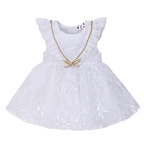 Famuka Baby Mädchen Kleid Prinzessin Tütü Elegant Spitze Blumen Tüll Abendkleid Hochzeit Geburtstag Taufe Partykleid (Weiß A, 6M) von Famuka
