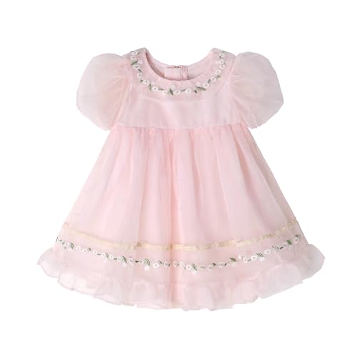 Famuka Baby Mädchen Kleid Sommer Kurzarm Kleider Kleinkind Prinzessin Blumenmädchenkleid Festlich Hochzeit Partei Kleider (Rosa, 18M) von Famuka