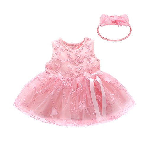 Famuka Baby Mädchen Kleider Baby Taufkleid Brautkleid Hochzeit Geburtstag Taufe Kleider (Rosa, 66, 3_Months) von Famuka