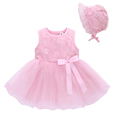 Famuka Baby Mädchen Kleider Baby Taufkleid Brautkleid Hochzeit Geburtstag Taufe Kleider Prinzessin (3 Monate, Rosa) von Famuka