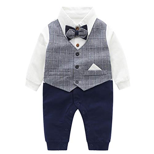 Famuka Baby Strampler Baby Jungen Smoking Anzug Spieler Taufe Hochzeit Partei Babykleidung (Grau, 59) von Famuka