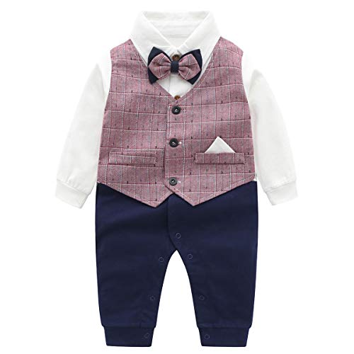 Famuka Baby Strampler Baby Jungen Smoking Anzug Spieler Taufe Hochzeit Partei Babykleidung (Rot, 59) von Famuka