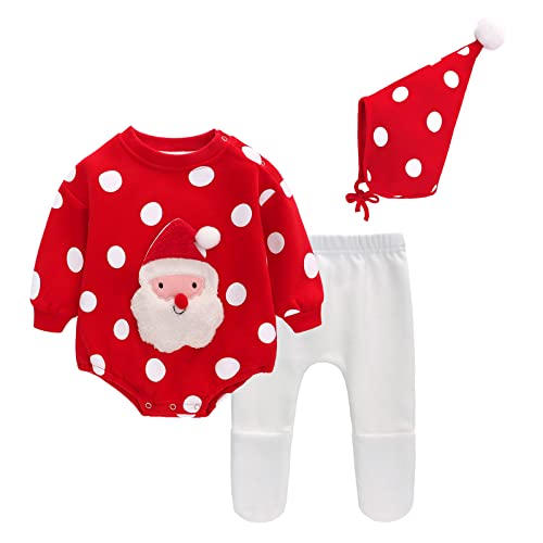 Famuka Baby Weihnachten Outfit Strampler Baby Junge Mädchen Weihnachtsmütze Weihnachtskleidung Set (Weihnachtsmann, 3M) von Famuka