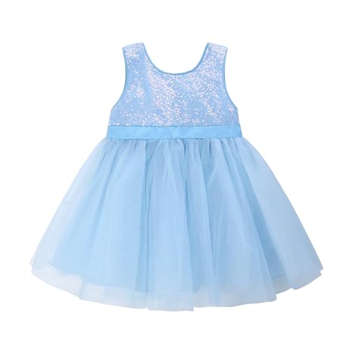 Famuka Mädchen Kleider Prinzessin Pailletten Kleid Kleinkinder Hochzeit Geburtstag Festlich Elegant Abendkleid (Blau, 2T) von Famuka