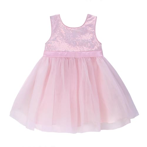 Famuka Mädchen Kleider Prinzessin Pailletten Kleid Kleinkinder Hochzeit Geburtstag Festlich Elegant Abendkleid (Rosa, 4T) von Famuka