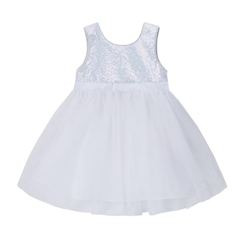 Famuka Mädchen Kleider Prinzessin Pailletten Kleid Kleinkinder Hochzeit Geburtstag Festlich Elegant Abendkleid (Weiß, 2T) von Famuka