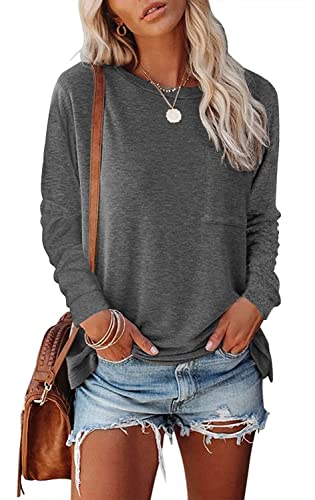 Famulily Basic Longshirt Damen Langarm Elegant Herbst Tunika Damen Lang Dunkelgrau XL von Famulily