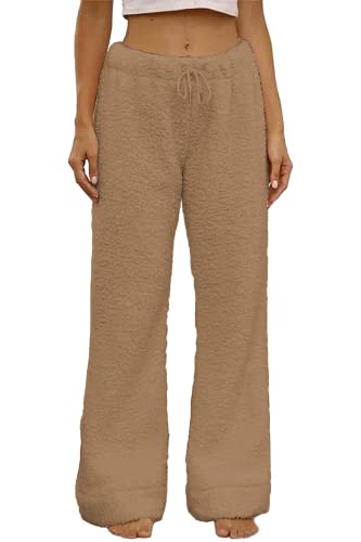 Famulily Bequem Basic Winterhose Fruenlang Baumwolle PlüSchhose Damen Flauschig LäSsig Thermohose Fleece Khaki L von Famulily