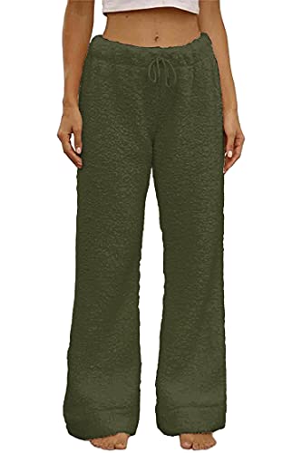 Famulily Bequem Frauen Schlafhose Winter Fleece Haushose Kawaii Günstig Winddicht Schneehose Damen Fluzzy Pants Armeegrün S von Famulily