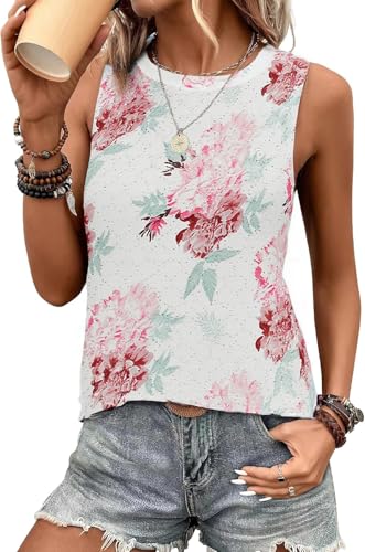 Famulily Blümchenmuster Tanktops Frauen Elegant SchöNe Shirt Damen äRmellos A-Linie Weiß Blume L von Famulily