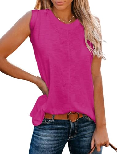 Famulily Blusentops Damen äRmellos Long Top Damen Lang Fuchsia M von Famulily