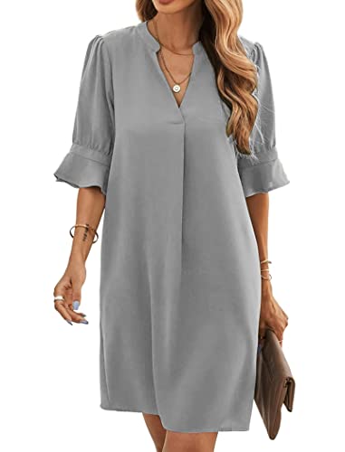 Famulily Casual Kleider für Frauen Kurzarm Strandbekleidung Sundress Cover Ups V-Ausschnitt Shift Kleid Grau L von Famulily