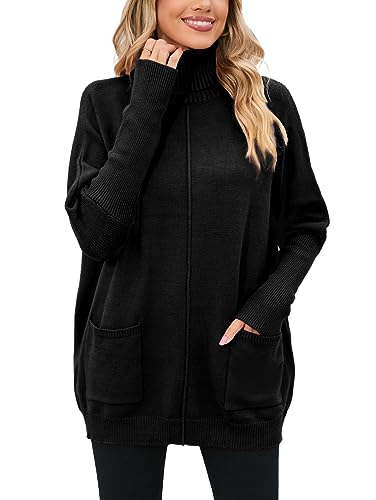 Famulily Chick Pullover Damen FledermausäRmel Strickpullover Oversize Lang Schwarz S von Famulily