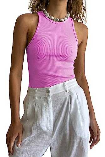 Famulily Crop Top Kurz Damen Bauchfrei Strick Top Damen Sommer Rosa S von Famulily