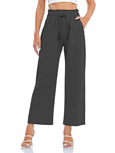 Famulily Culottes Hosen Damen High Waist Loose Fit Leitch Business Leinenhose Sommer Bequem Dunkelgrau L von Famulily