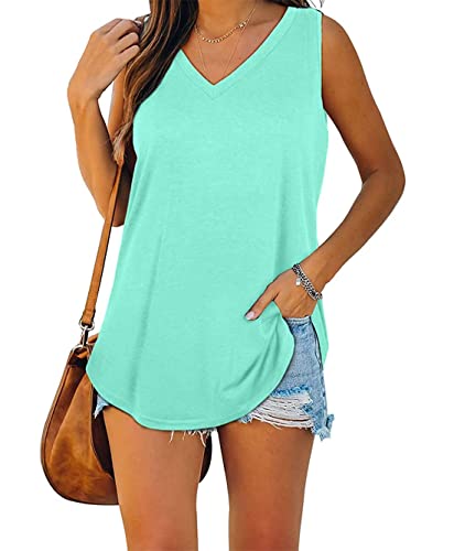 Famulily Dam V Ausschnitt Tank Top Longshirt Damen äRmellos Lässig Oberteile Damen Elegant Sale HellgrüN 2XL von Famulily