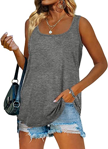 Famulily Damen Ärmellose Tunika Top Sommer Tank Tops quadratischer Kragen Shirt einfarbig Oberteil Causal T-Shirt,Grau,XL von Famulily