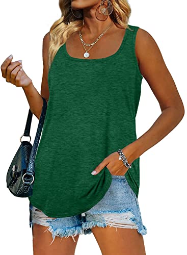 Famulily Damen Ärmellose Tunika Top Sommer Tank Tops quadratischer Kragen Shirt einfarbig Oberteil Causal T-Shirt,Grün,M von Famulily