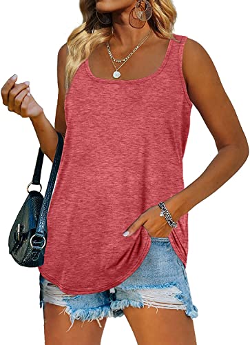 Famulily Damen Ärmellose Tunika Top Sommer Tank Tops quadratischer Kragen Shirt einfarbig Oberteil Causal T-Shirt,Rosa,M von Famulily