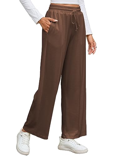 Famulily Damen Baggy Wide Leg Cozy Pants Bequeme High Waisted Lounge Pants mit Kordelzug (XXL, Braun) von Famulily