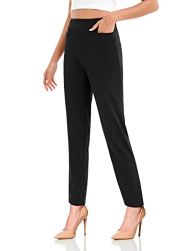 Famulily Damen Business Langhosen Elegante Stretch Casual Anzughose Keine Knöpfe Hoher Bund Freizeithose Skinny mit Taschen,Schwarz,M von Famulily