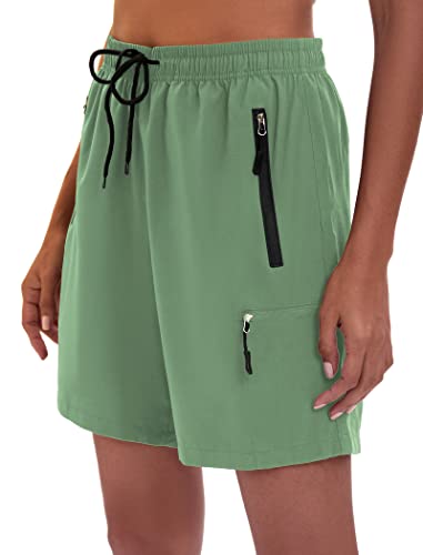 Famulily Damen Cargo Shorts Leichte Schnelltrocknend Bermuda Stretch Kurze Hose Mit Reißverschlusstasche,Bean Green,L von Famulily