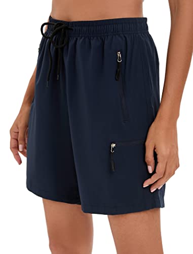 Famulily Damen Cargo Shorts Leichte Schnelltrocknend Bermuda Stretch Kurze Hose Mit Reißverschlusstasche,Blau,XXL von Famulily