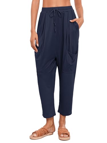 Famulily Damen Casual Baggy Harem Hose Loose Capris Sommer Workout Sweatpants Comfy Lounge Pants Marineblau L von Famulily
