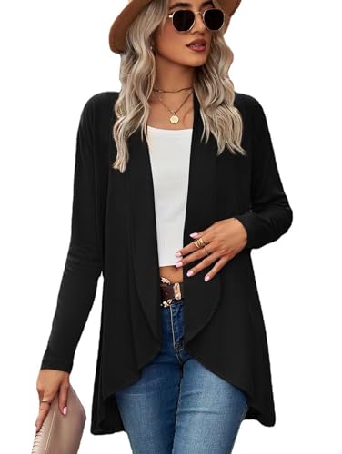 Famulily Damen Casual Cardigan Gestrickt Offene Front Full Sleeve Mittellange Leichte Cardigans Damen Top Schwarz S von Famulily