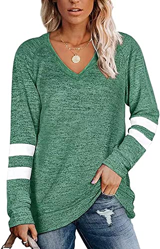 Famulily Damen Casual Gestreift Farbblock Weich Langarm Pullover Tunika Tops S-2XL, #5grün, 42 von Famulily