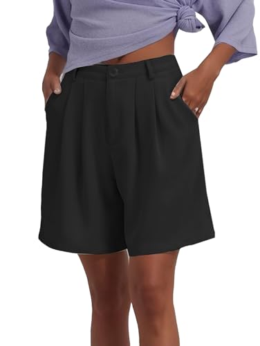 Famulily Damen Casual High Waisted Lange Shorts mit Taschen Zipper Straight Leg Lounge Shorts Schwarz XL von Famulily