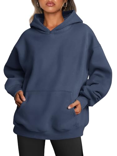 Famulily Damen Casual Langarm Hoodies Rundhalsausschnitt Pullover Sweatshirts Plain Hooded Outfits Blau L von Famulily