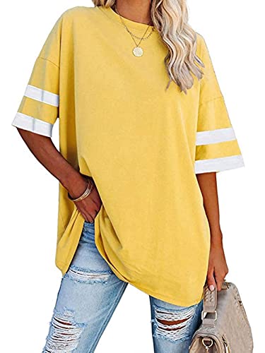 Famulily Damen Casual Rundhals Halbarm T-Shirt Damen Comfy Oversized Baseball T-Shirts Farbblock Tunika Tops, gelb, X-Large von Famulily